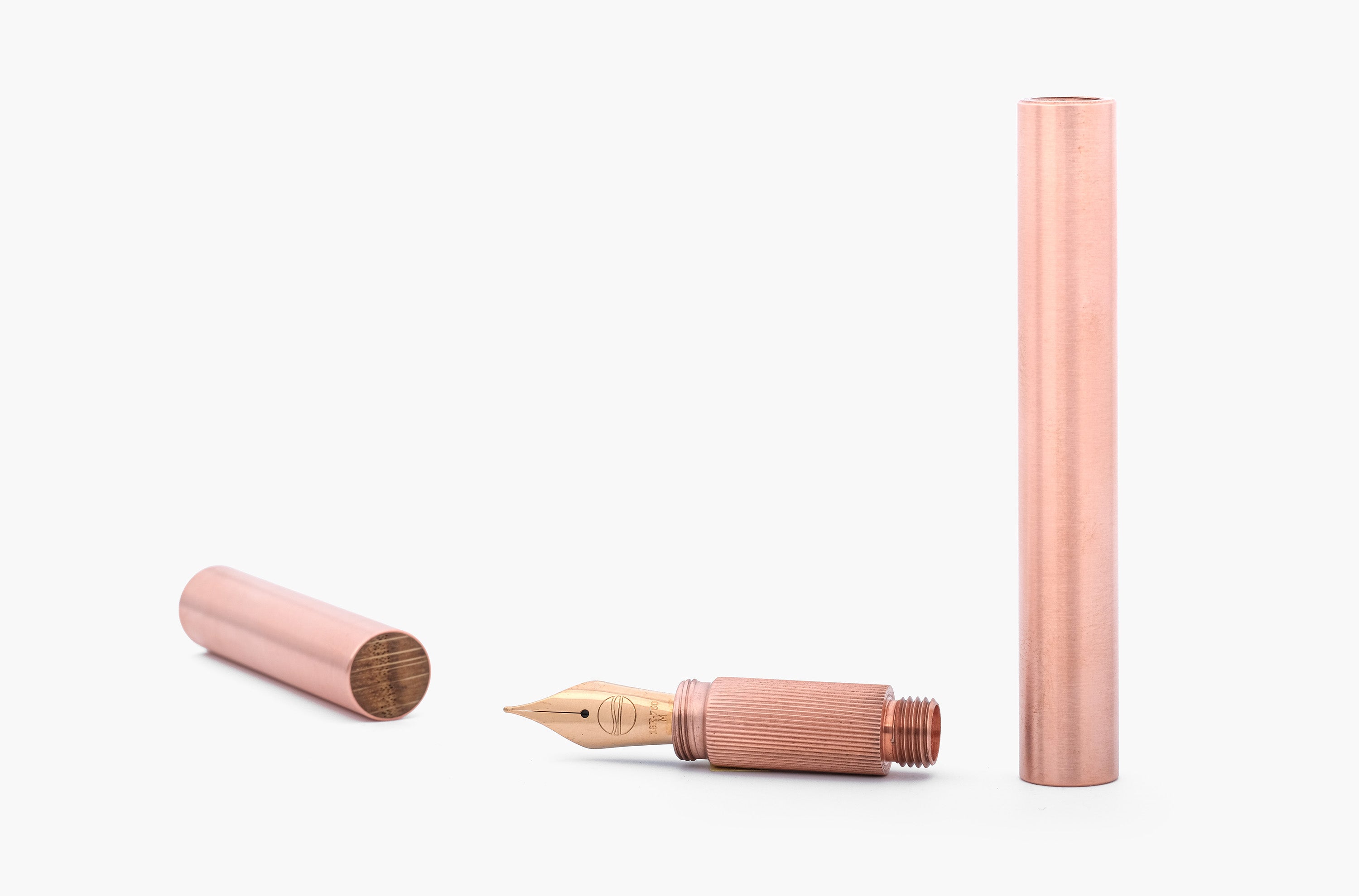 LONGCAP, brushed copper fountain pen with oak inlet, handmade