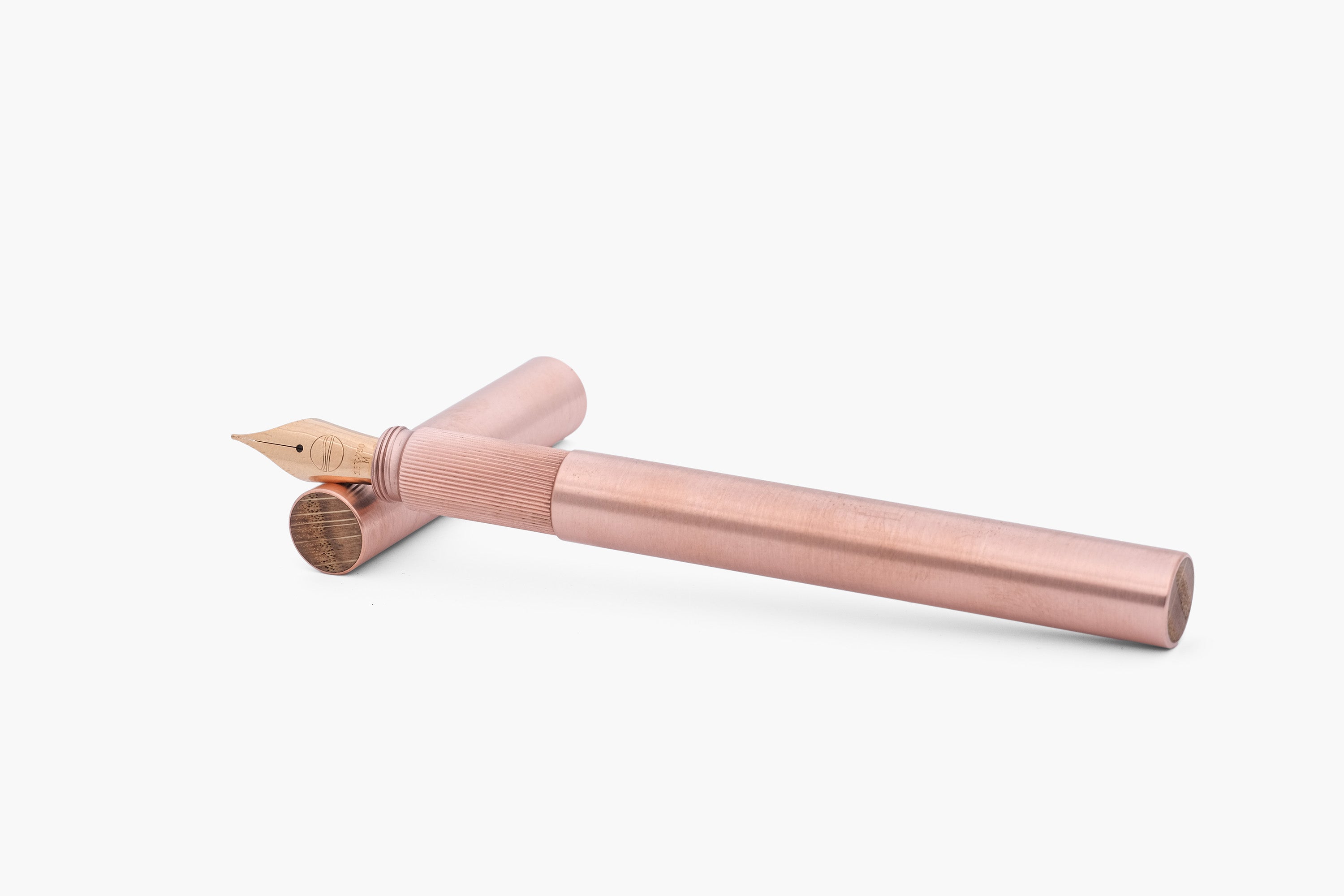 LONGCAP, brushed copper fountain pen with oak inlet, handmade