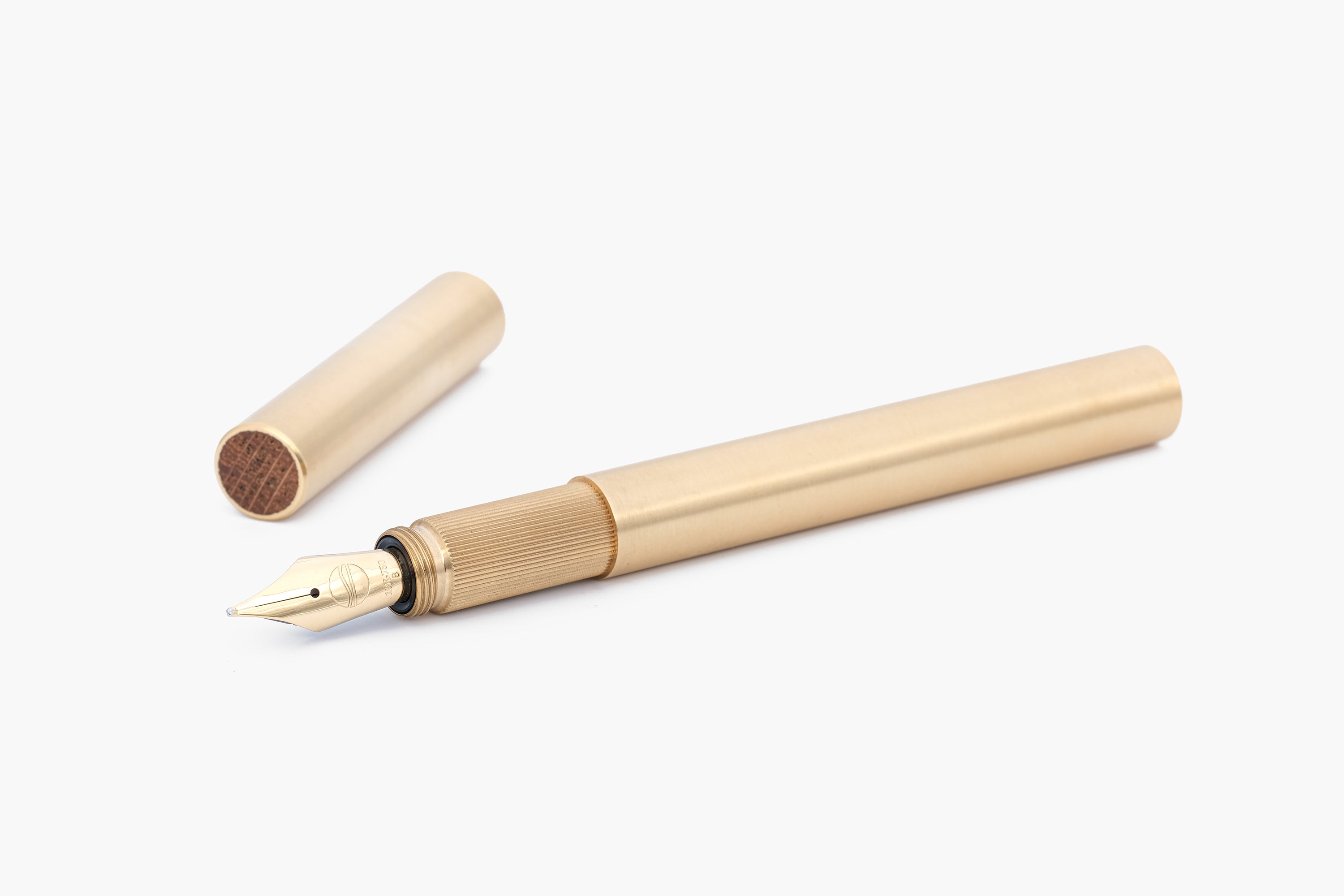 LONGCAP, brushed brass fountain pen with oak inlet, handmade