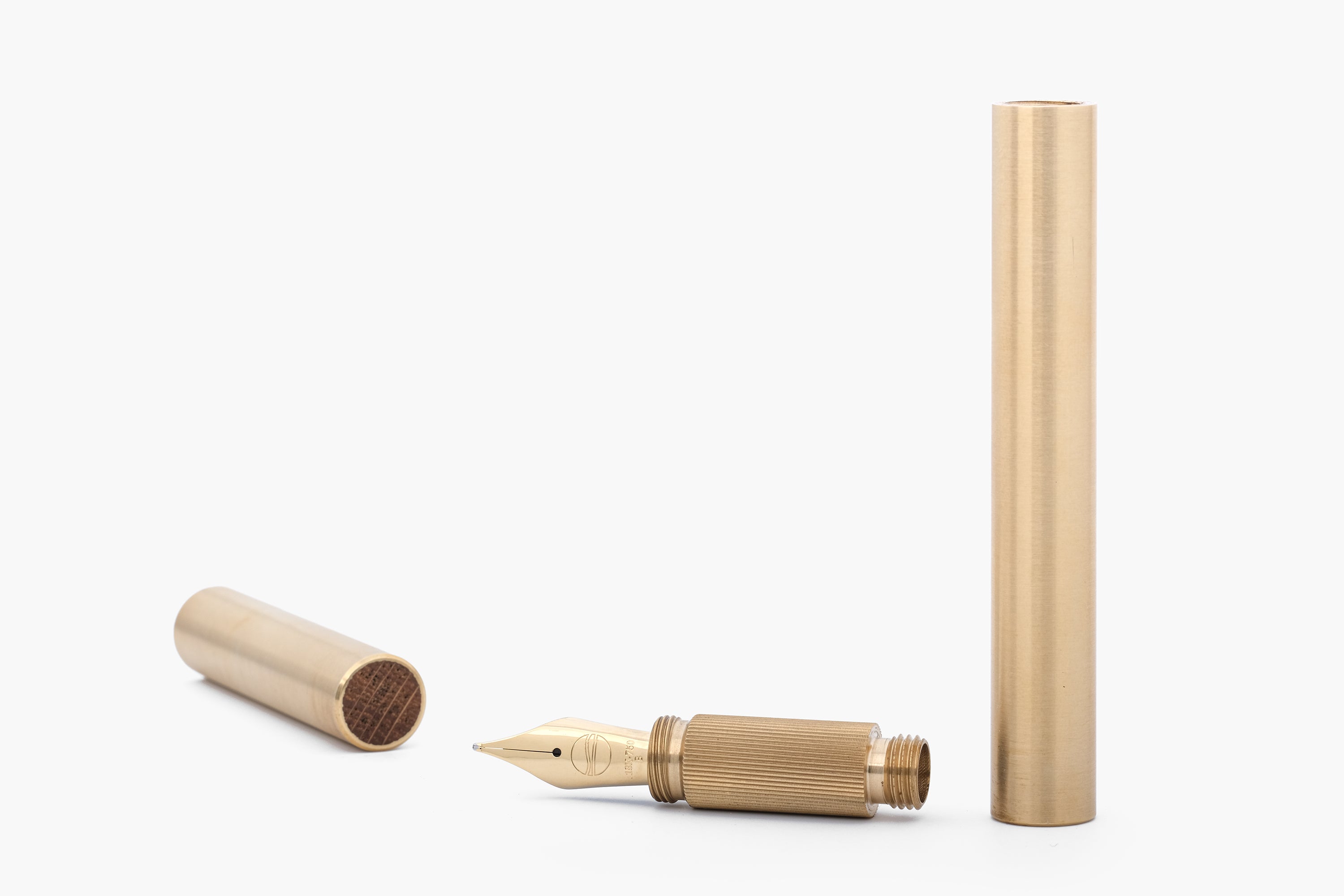 LONGCAP, brushed brass fountain pen with oak inlet, handmade