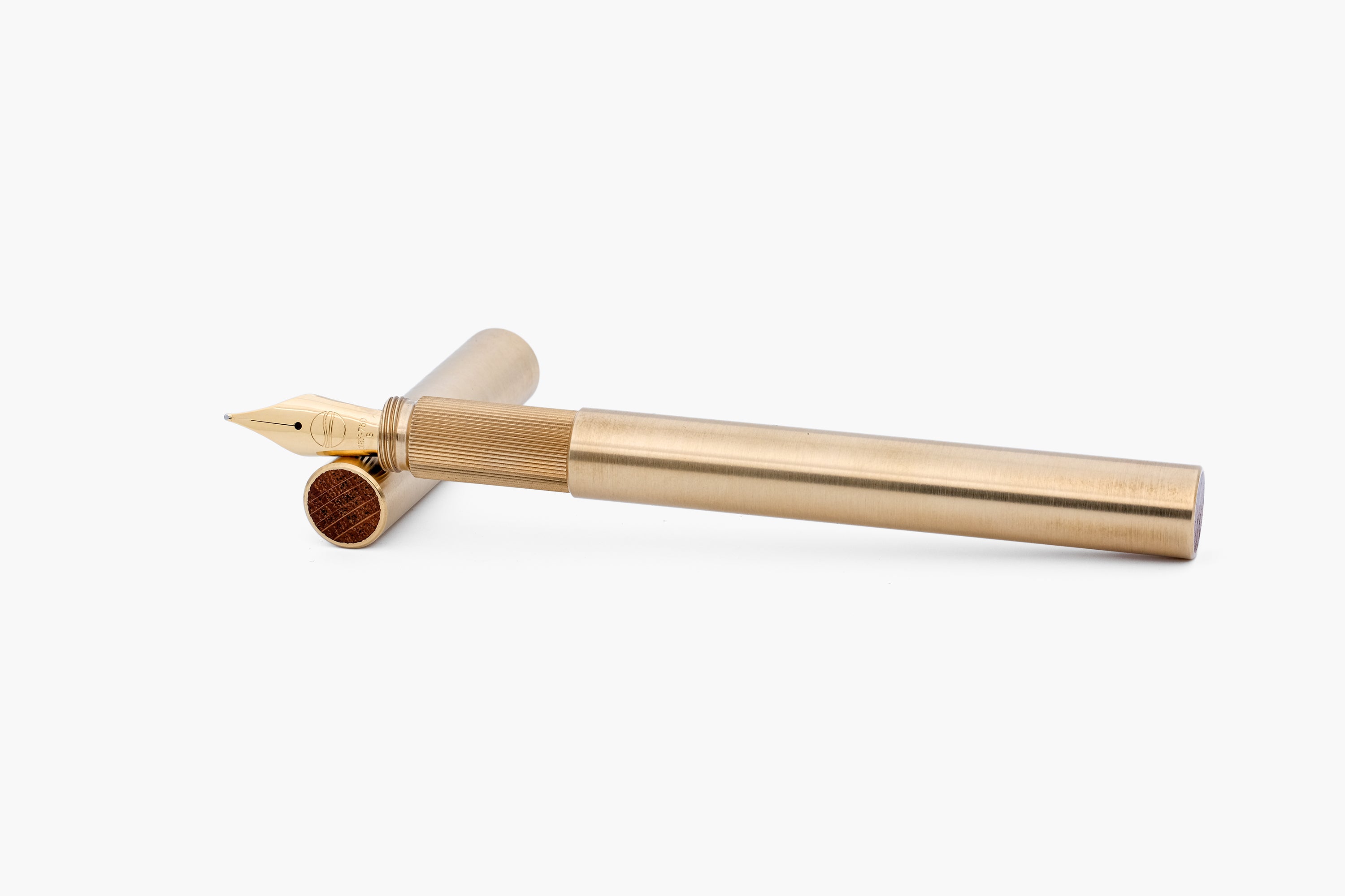 LONGCAP, brushed brass fountain pen with oak inlet, handmade