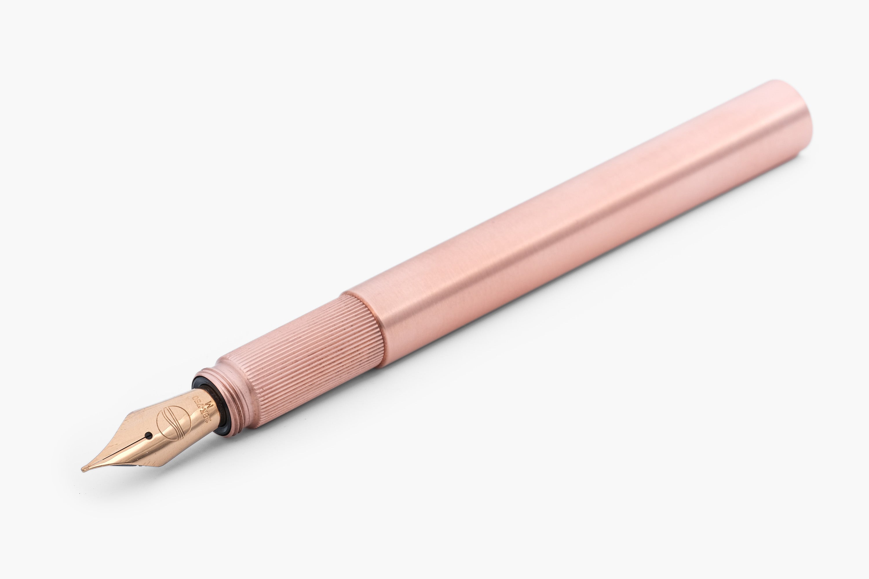 LONGCAP, brushed copper fountain pen with oak inlet, handmade