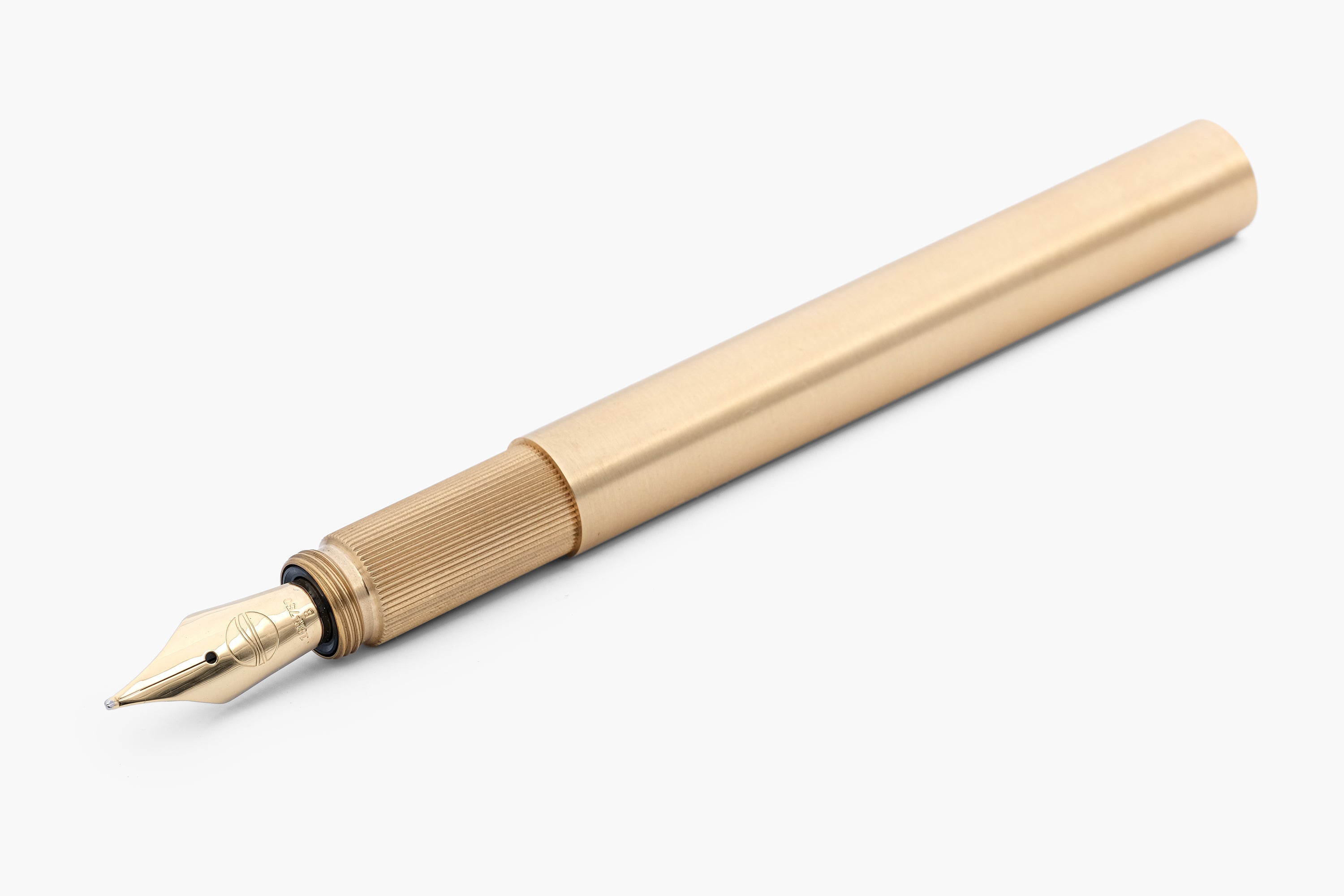 LONGCAP, brushed brass fountain pen with oak inlet, handmade