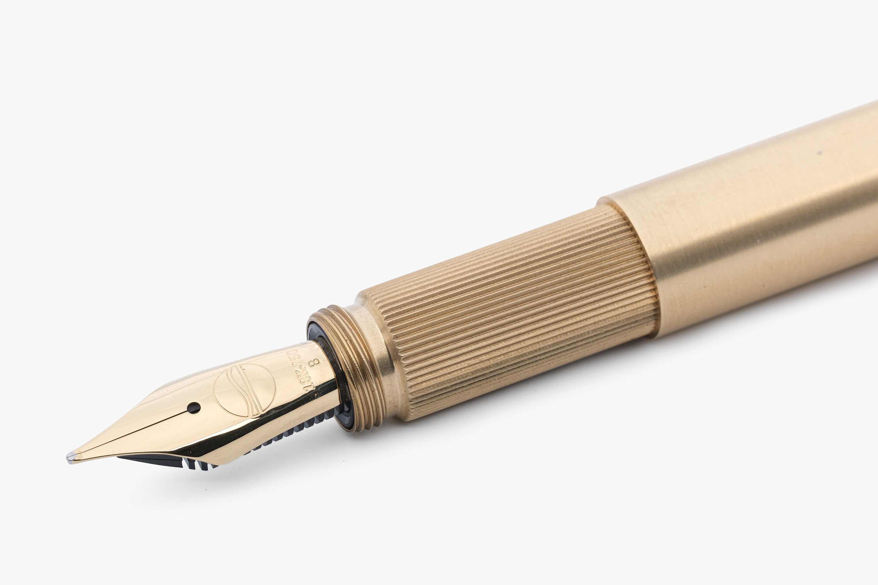 LONGCAP, brushed brass fountain pen with oak inlet, handmade