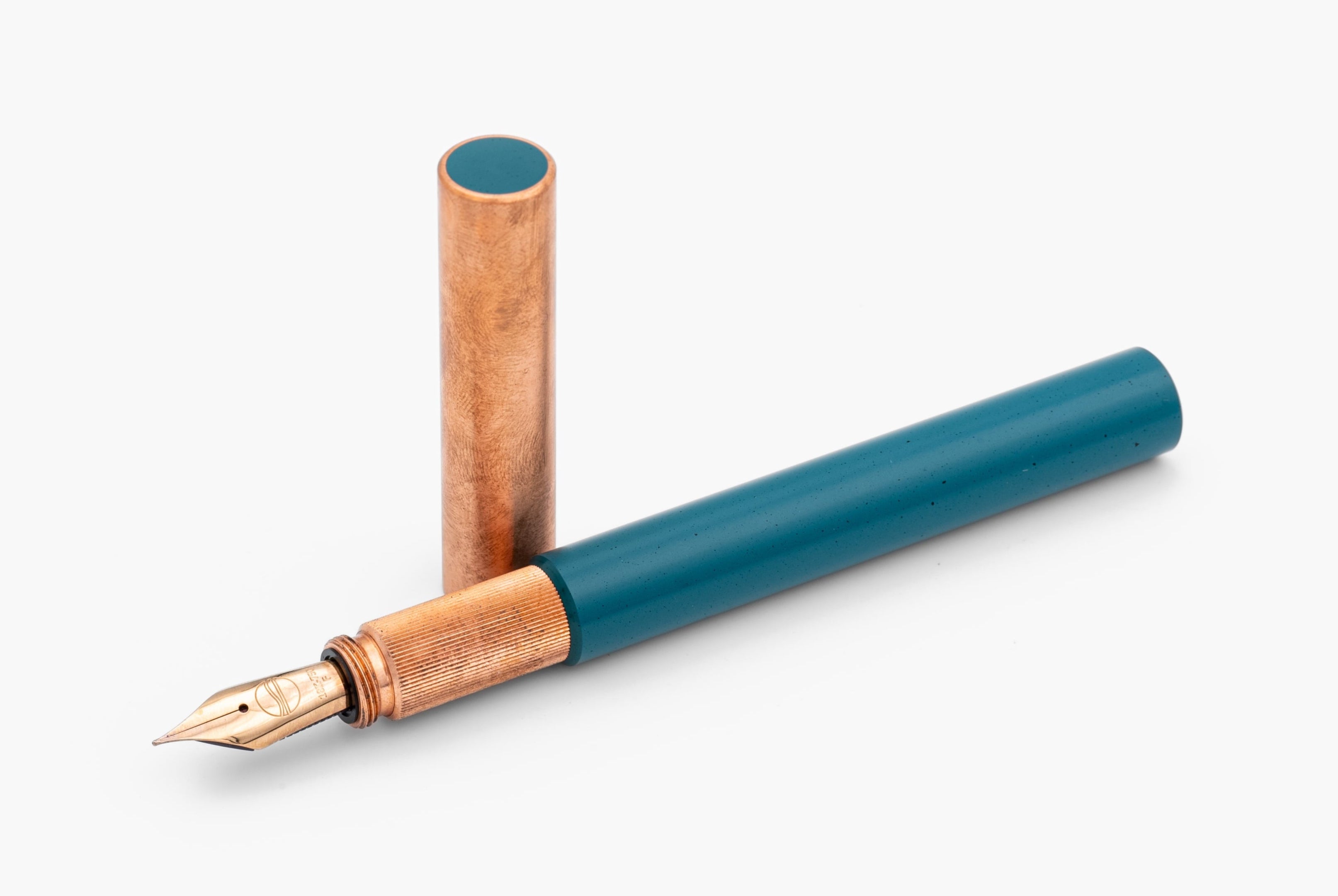 LONGCAP design fountain pen, special edition ebonite "Aquamarine" & copper, handmade