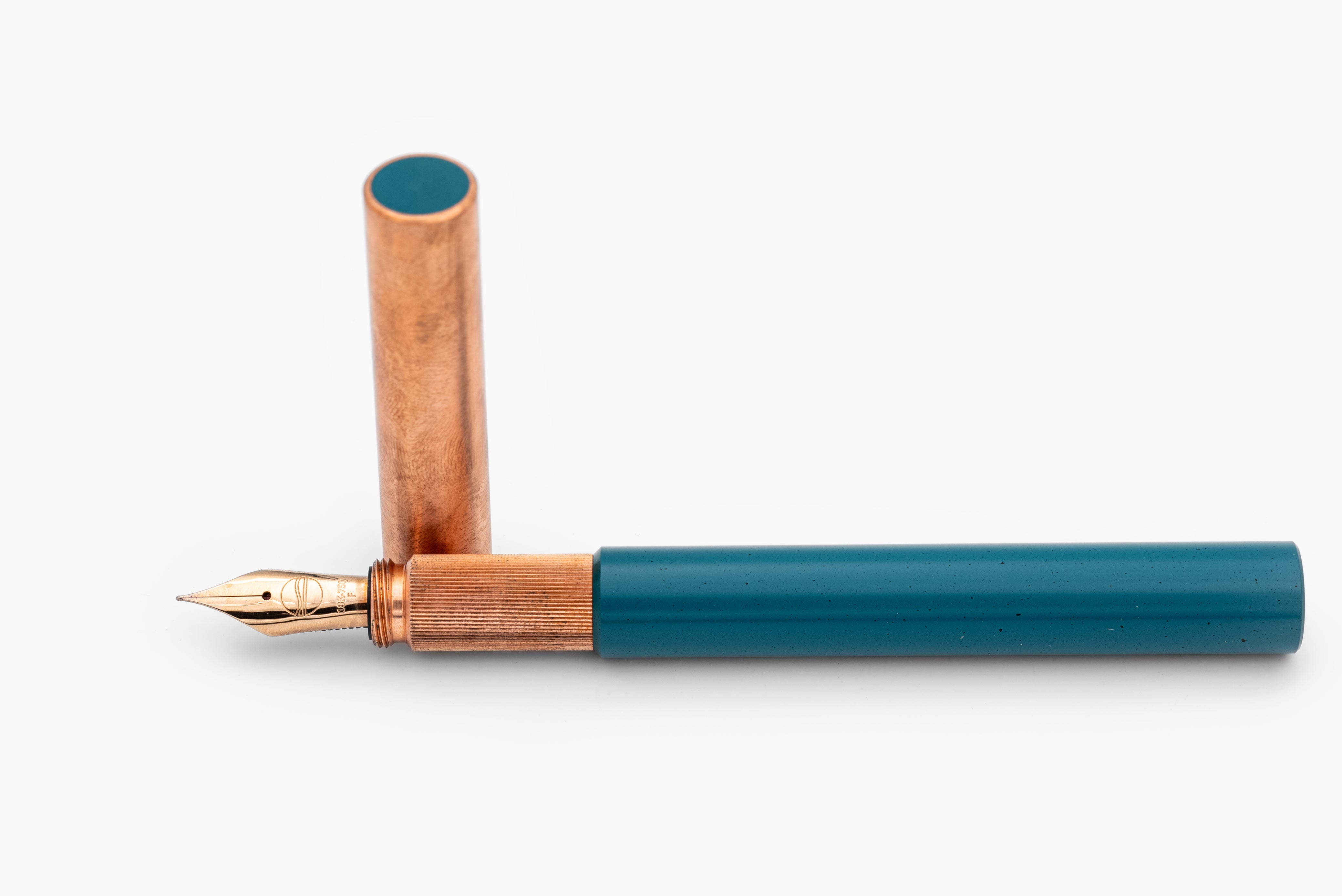 LONGCAP design fountain pen, special edition ebonite "Aquamarine" & copper, handmade