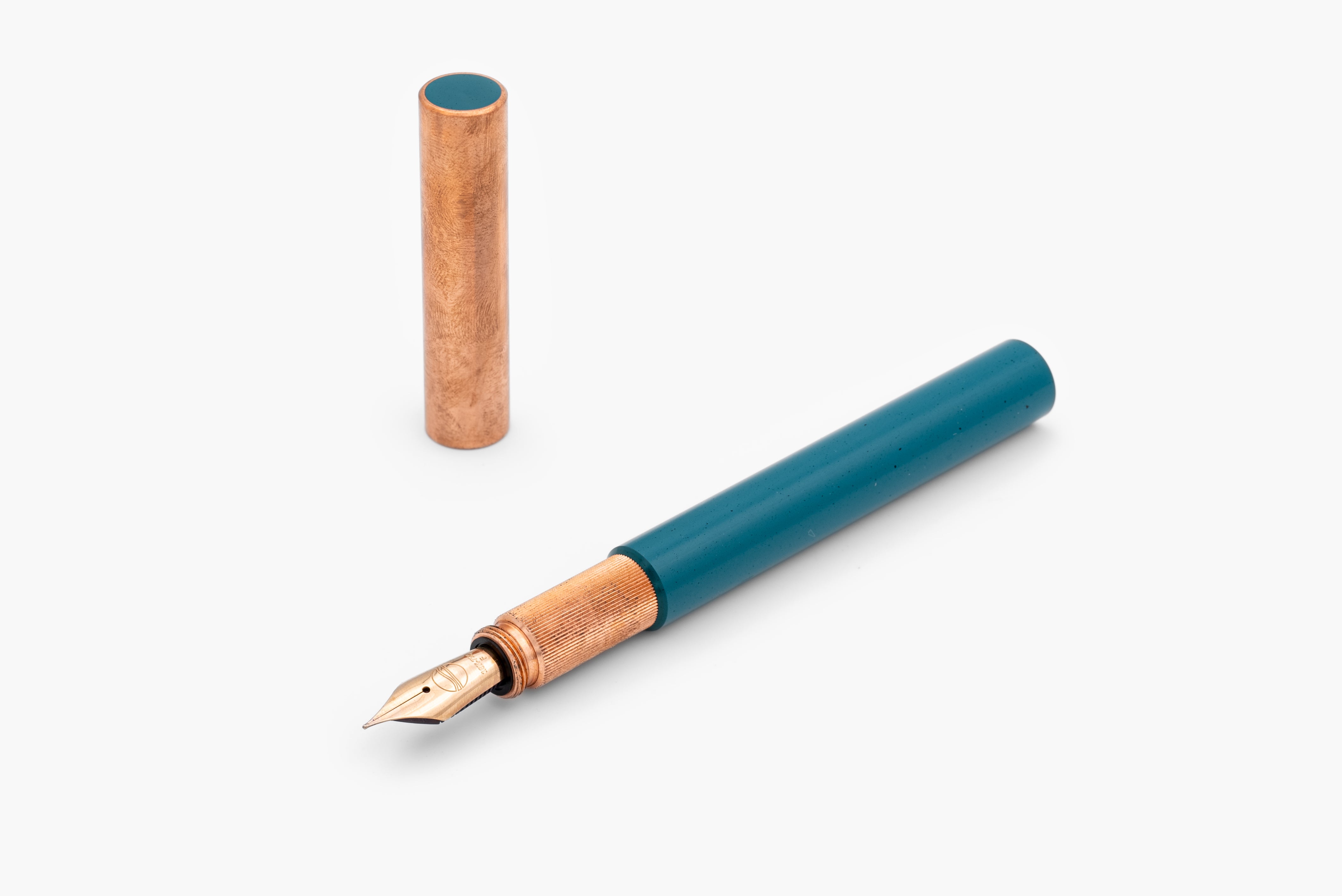 LONGCAP design fountain pen, special edition ebonite "Aquamarine" & copper, handmade