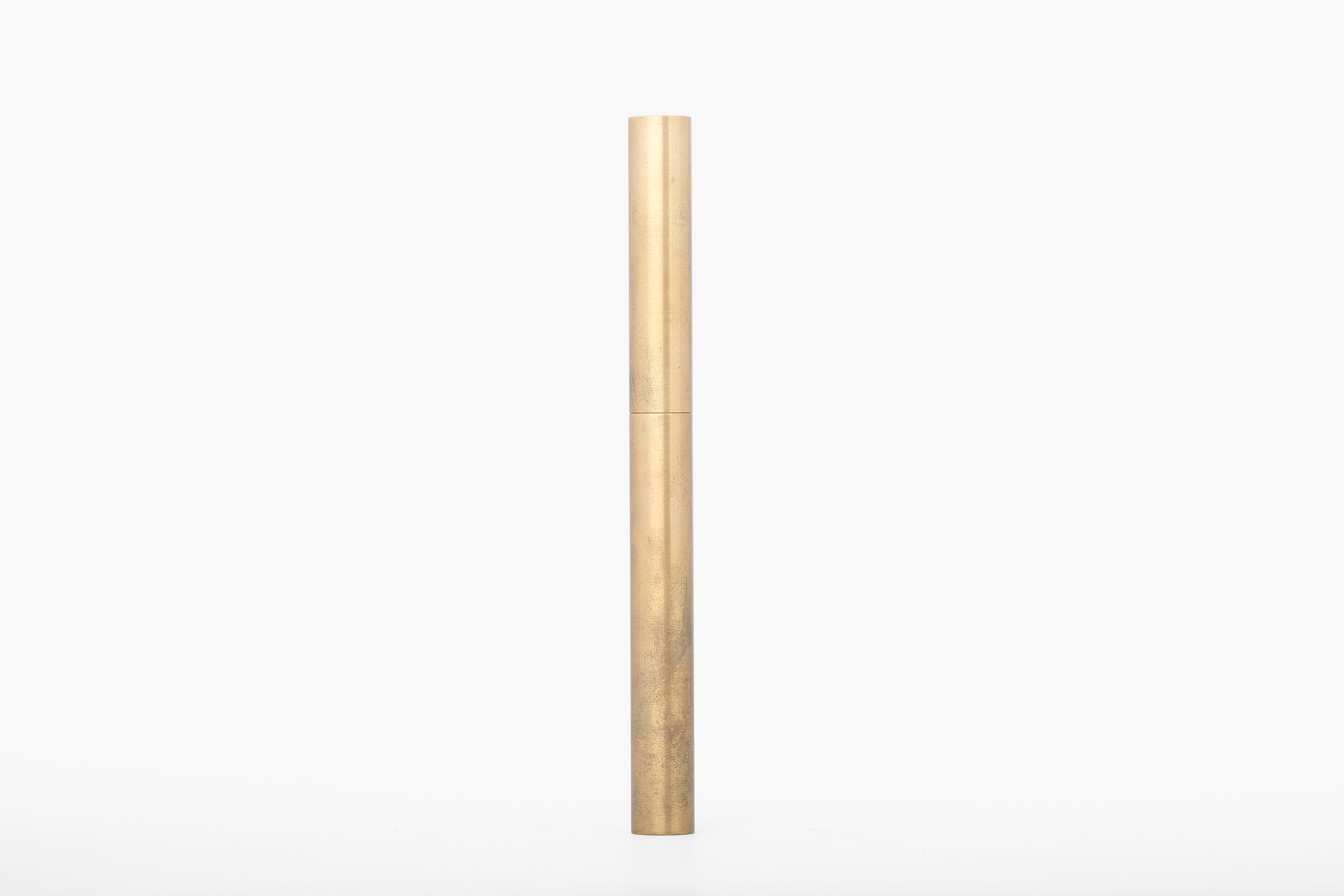 LONGCAP, brushed brass fountain pen with oak inlet, handmade