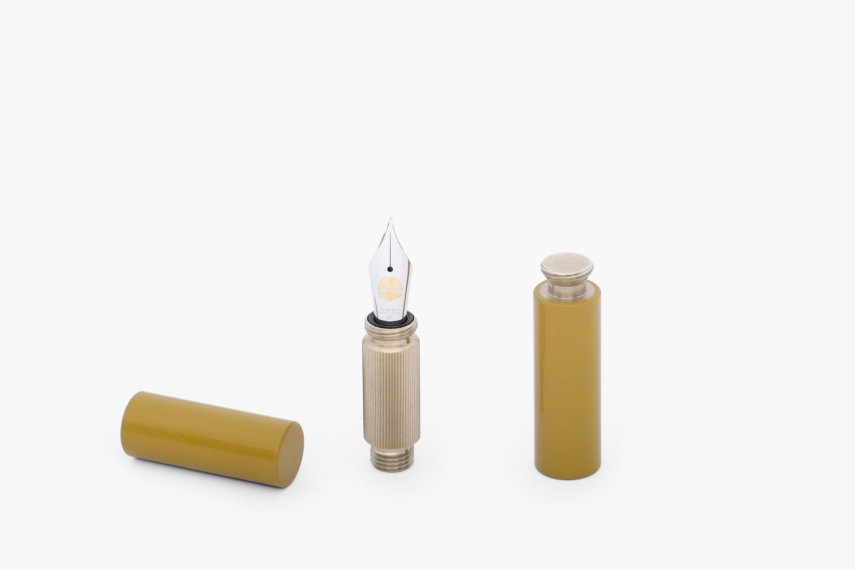 POCKETMASTER fountain pen, limited special edition made of nickel silver & ebonite "yellow/mustard", handmade