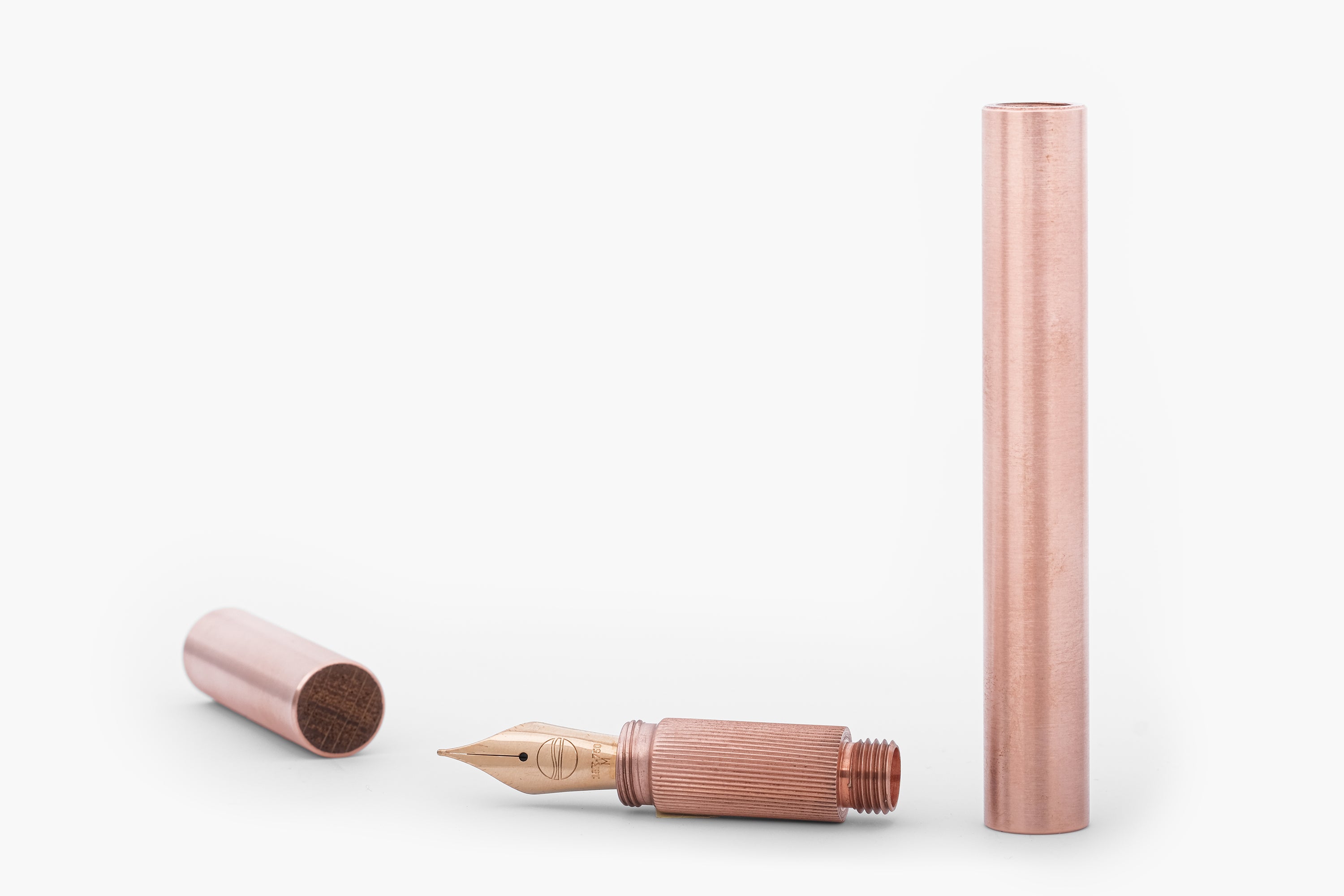 SHORTCAP, brushed copper fountain pen with oak inlet, handmade