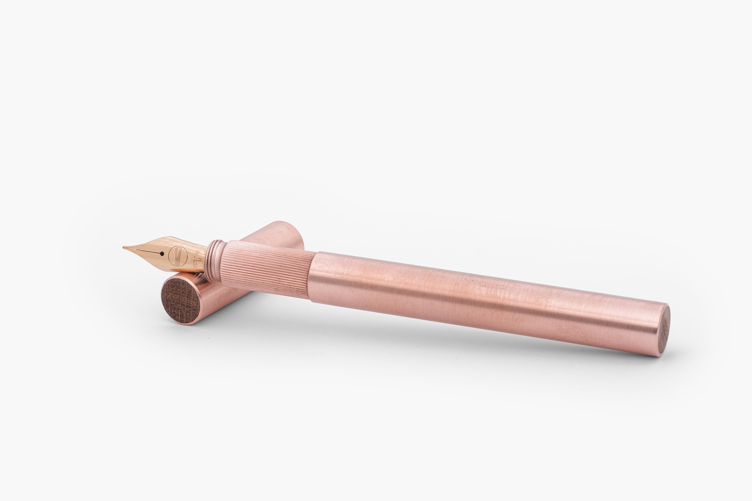 SHORTCAP, brushed copper fountain pen with oak inlet, handmade