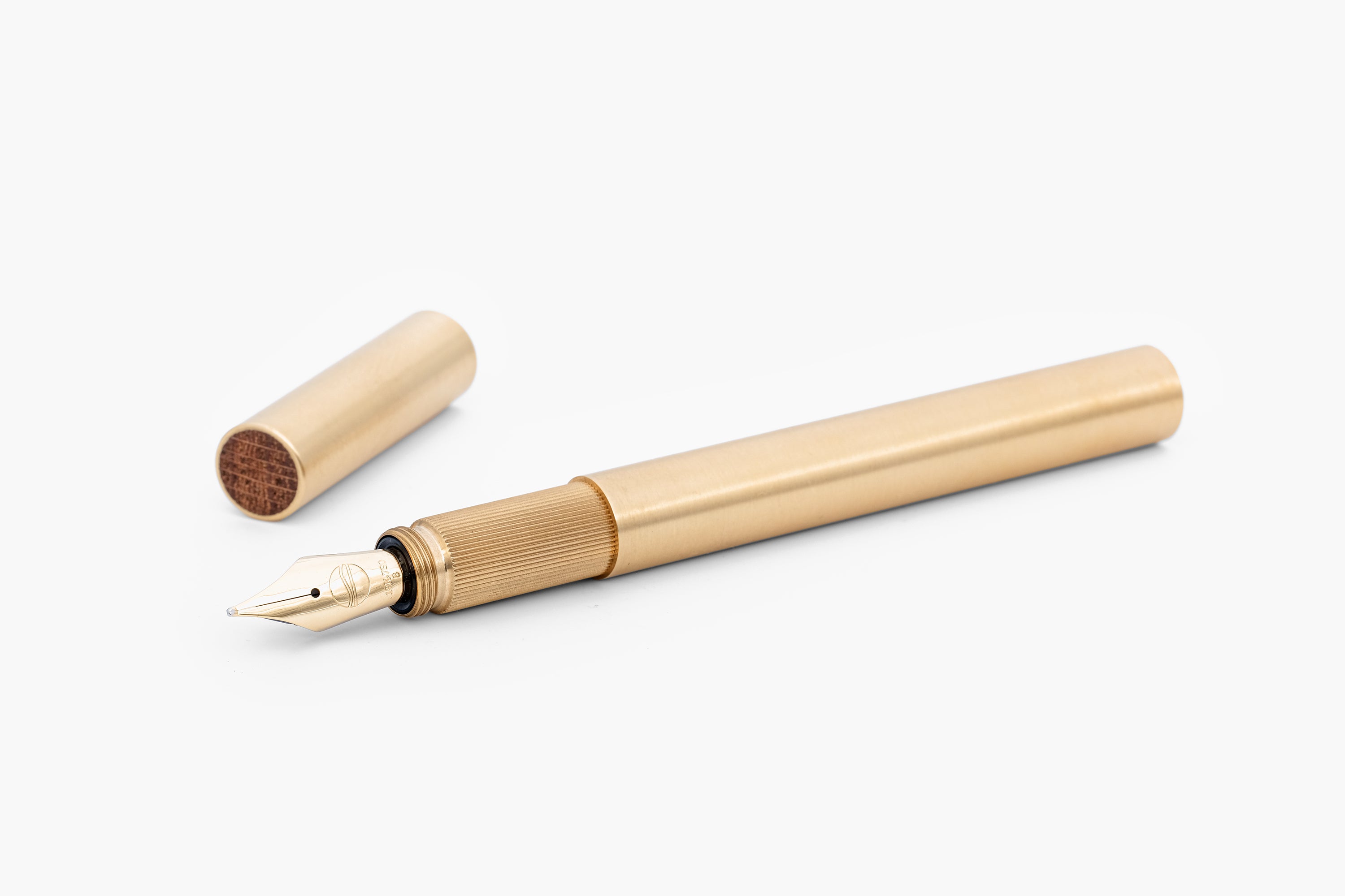 SHORTCAP, brushed brass fountain pen with oak inlet, handmade