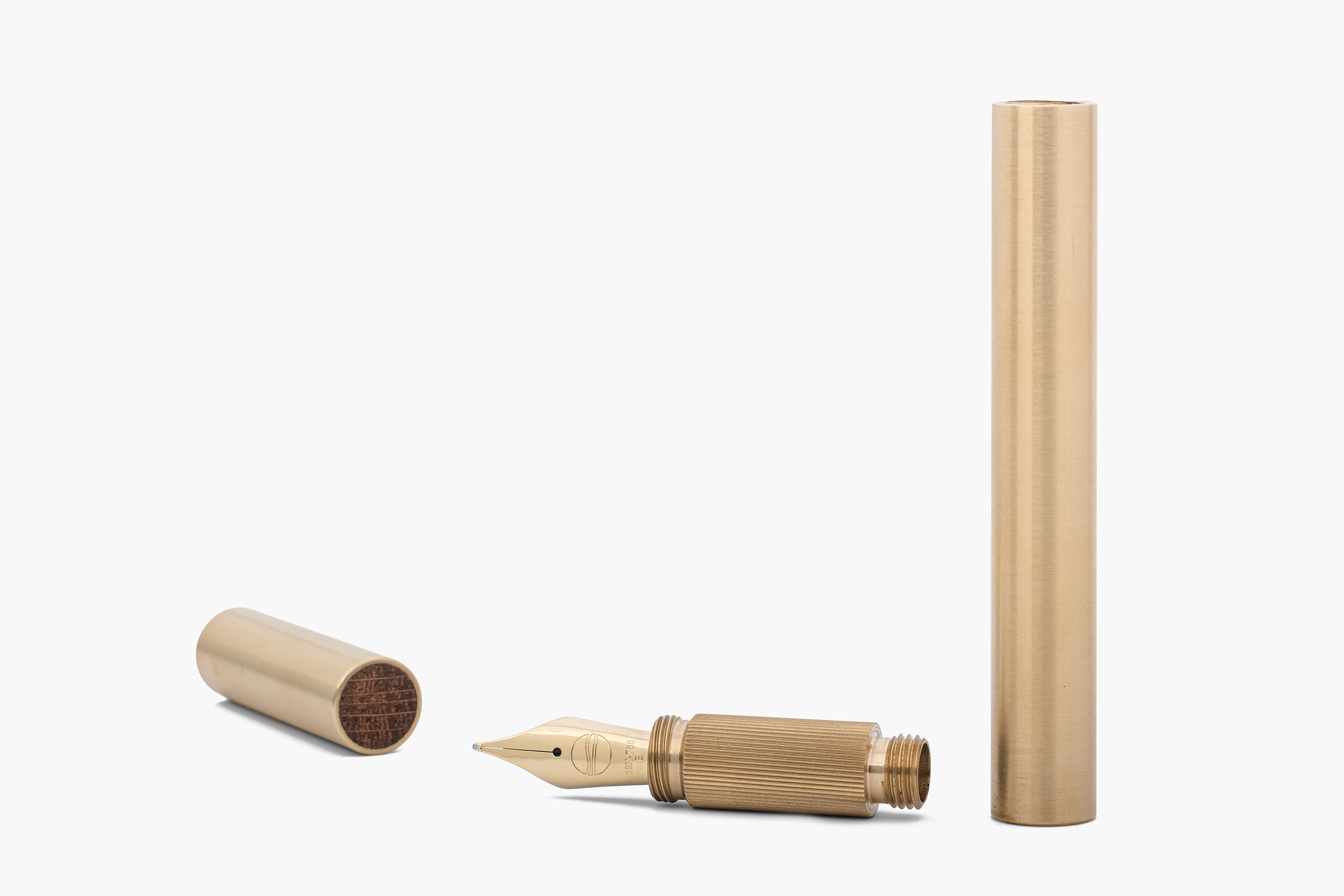 SHORTCAP, brushed brass fountain pen with oak inlet, handmade