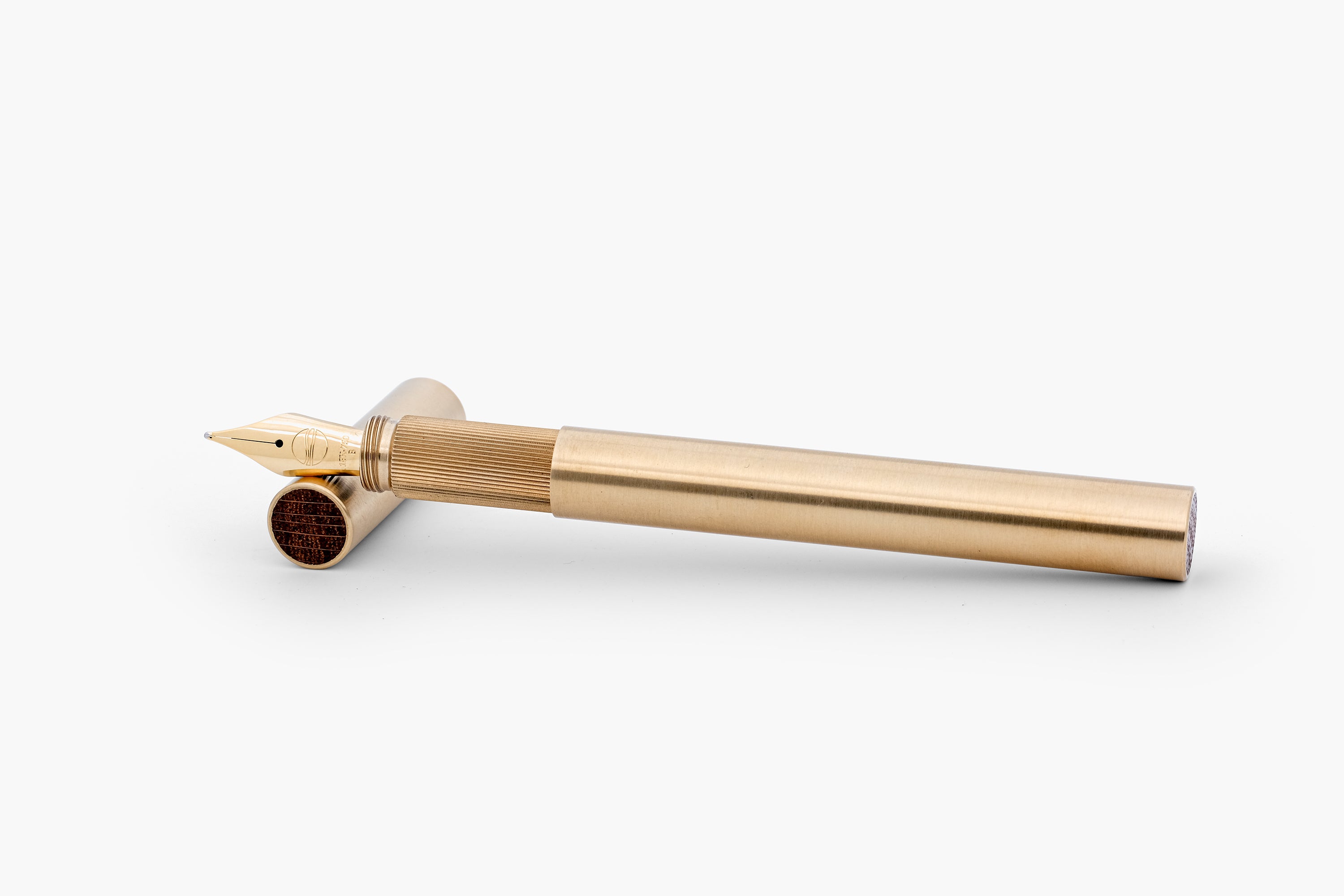 SHORTCAP, brushed brass fountain pen with oak inlet, handmade