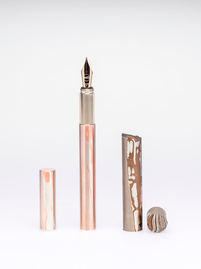 Luxus Füller aus Mokume Gane mit 18K / 750 Roségold Schreibfeder, handgefertigt von ELBWOOD