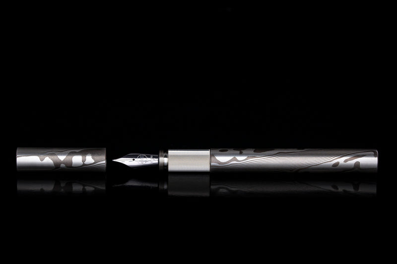 SHORTCAP fountain pen made of solid MOKUME GANE, fine silver & Shibuishi