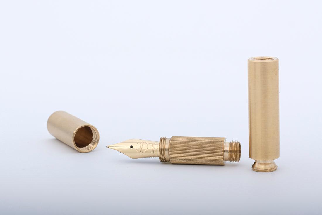 POCKETMASTER, brushed brass pocket fountain pen, handcrafted ELBWOOD